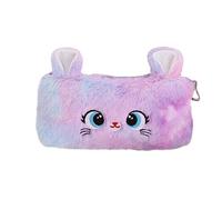 Zvn Zojne Astuccio estetico, alla moda in peluche a forma di gatto, organizer per matite, cancelleria per la scuola, con cerniera liscia, per penne, matite, gomme e righelli, Viola, Refer to