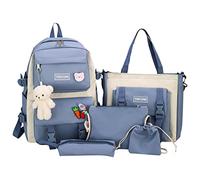 Zvn Zojne Set di zaino da scuola per ragazze, set di zaino da scuola composto da zaino, pochette per matite, sacchetto per riporre oggetti, borsa, borsa a tracolla, borsa a tracolla, blu, Se