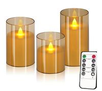 ZVO Candele a LED per esterni, impermeabili, senza fiamma, 3 pezzi, a batteria, con timer, in plastica, per tavolo, feste, stanze, Halloween, decorazioni natalizie (oro)