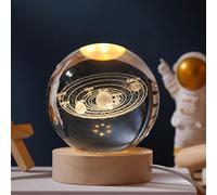 ZVO Sfera di cristallo 3D LED, luce notturna, lampada per pianeti 3D, scena notturna, astronomia, base in legno, sfera USB, compleanno, bambini, Natale, decorazione
