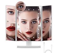 ZVO Specchio da Trucco con Luci, Triplo Ingrandimento 1x/2x/3x, Specchio Cosmetico per Vanità con 22 luci LED, Doppio Alimentatore, Specchio Cosmetico Portatile per Trucco e rasatura