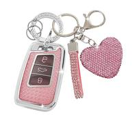 ZVRSUA Custodia a Guscio per Chiave Auto con Portachiavi Cuore Compatibile con VW Volkswagen Passat B8 Jetta Polo Tiguan T-ROC MK2 Scirocco Skoda Superb Kodiaq Seat (Rose)