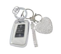 ZVRSUA Custodia a Guscio per Chiave Auto con Portachiavi Cuore Compatibile con VW Volkswagen Passat B8 Jetta Polo Tiguan T-ROC MK2 Scirocco Skoda Superb Kodiaq Seat (Argent)