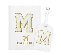 ZVRSUA Porta Passaporto Bianco ed Etichette per Valigie con Lettere,Custodia Passaporto Italiano da Viaggio per Donne, Accessori Viaggio Regalo per Donna/Adolescenti/Ragazze（M)