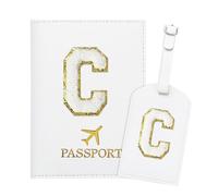 ZVRSUA Porta Passaporto Bianco ed Etichette per Valigie con Lettere,Custodia Passaporto Italiano da Viaggio per Donne, Accessori Viaggio Regalo per Donna/Adolescenti/Ragazze（C)
