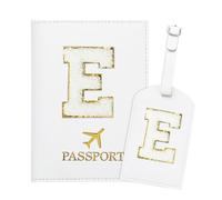ZVRSUA Porta Passaporto Bianco ed Etichette per Valigie con Lettere,Custodia Passaporto Italiano da Viaggio per Donne, Accessori Viaggio Regalo per Donna/Adolescenti/Ragazze（E)