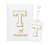 ZVRSUA Porta Passaporto Bianco ed Etichette per Valigie con Lettere,Custodia Passaporto Italiano da Viaggio per Donne, Accessori Viaggio Regalo per Donna/Adolescenti/Ragazze（T)