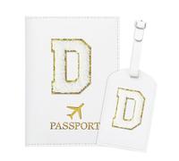 ZVRSUA Porta Passaporto Bianco ed Etichette per Valigie con Lettere,Custodia Passaporto Italiano da Viaggio per Donne, Accessori Viaggio Regalo per Donna/Adolescenti/Ragazze（D)