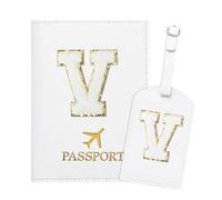 ZVRSUA Porta Passaporto Bianco ed Etichette per Valigie con Lettere,Custodia Passaporto Italiano da Viaggio per Donne, Accessori Viaggio Regalo per Donna/Adolescenti/Ragazze（A)
