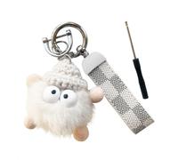 ZVRSUA Portachiavi Auto/Moto/Casa in Pelle PU - Cinturino Scacchiera, Gancio a D e Personaggio Carino, Regalo Donna (Bianco)