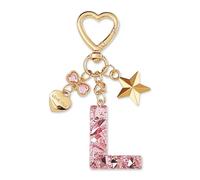 ZVRSUA Portachiavi con Lettera Iniziale per Ragazze e Donna，Letter Keychain Iniziale，Alfabeto Keyring con Ciondolo a Forma Stella Farfalla，Ciondolo a Borse,Ciondolo Zaino (Rosa lettera L)