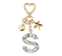ZVRSUA Portachiavi con Lettera Iniziale per Ragazze e Donna，Letter Keychain Iniziale，Alfabeto Keyring con Ciondolo a Forma Stella Farfalla，Ciondolo a Borse,Ciondolo Zaino (Argento lettera S)