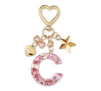 ZVRSUA Portachiavi con Lettera Iniziale per Ragazze e Donna，Letter Keychain Iniziale，Alfabeto Keyring con Ciondolo a Forma Stella Farfalla，Ciondolo a Borse,Ciondolo Zaino (Rosa lettera C)