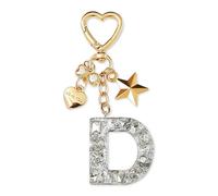 ZVRSUA Portachiavi con Lettera Iniziale per Ragazze e Donna，Letter Keychain Iniziale，Alfabeto Keyring con Ciondolo a Forma Stella Farfalla，Ciondolo a Borse,Ciondolo Zaino (Argento lettera D)