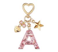 ZVRSUA Portachiavi con Lettera Iniziale per Ragazze e Donna，Letter Keychain Iniziale，Alfabeto Keyring con Ciondolo a Forma Stella Farfalla，Ciondolo a Borse,Ciondolo Zaino (Rosa lettera A)