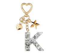 ZVRSUA Portachiavi con Lettera Iniziale per Ragazze e Donna，Letter Keychain Iniziale，Alfabeto Keyring con Ciondolo a Forma Stella Farfalla，Ciondolo a Borse,Ciondolo Zaino (Argento lettera K)