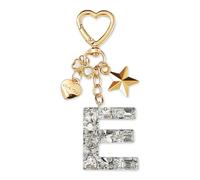 ZVRSUA Portachiavi con Lettera Iniziale per Ragazze e Donna，Letter Keychain Iniziale，Alfabeto Keyring con Ciondolo a Forma Stella Farfalla，Ciondolo a Borse,Ciondolo Zaino (Argento lettera E)