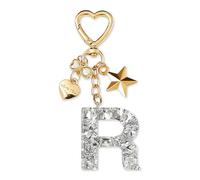 ZVRSUA Portachiavi con Lettera Iniziale per Ragazze e Donna，Letter Keychain Iniziale，Alfabeto Keyring con Ciondolo a Forma Stella Farfalla，Ciondolo a Borse,Ciondolo Zaino (Argento lettera R)