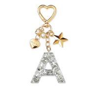 ZVRSUA Portachiavi con Lettera Iniziale per Ragazze e Donna，Letter Keychain Iniziale，Alfabeto Keyring con Ciondolo a Forma Stella Farfalla，Ciondolo a Borse,Ciondolo Zaino (Argento lettera A)