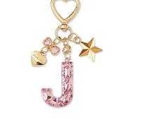 ZVRSUA Portachiavi con Lettera Iniziale per Ragazze e Donna，Letter Keychain Iniziale，Alfabeto Keyring con Ciondolo a Forma Stella Farfalla，Ciondolo a Borse,Ciondolo Zaino (Rosa lettera J)