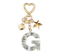 ZVRSUA Portachiavi con Lettera Iniziale per Ragazze e Donna，Letter Keychain Iniziale，Alfabeto Keyring con Ciondolo a Forma Stella Farfalla，Ciondolo a Borse,Ciondolo Zaino (Argento lettera G)