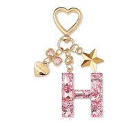 ZVRSUA Portachiavi con Lettera Iniziale per Ragazze e Donna，Letter Keychain Iniziale，Alfabeto Keyring con Ciondolo a Forma Stella Farfalla，Ciondolo a Borse,Ciondolo Zaino (Rosa lettera H)
