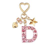 ZVRSUA Portachiavi con Lettera Iniziale per Ragazze e Donna，Letter Keychain Iniziale，Alfabeto Keyring con Ciondolo a Forma Stella Farfalla，Ciondolo a Borse,Ciondolo Zaino (Rosa lettera D)