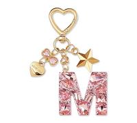 ZVRSUA Portachiavi con Lettera Iniziale per Ragazze e Donna，Letter Keychain Iniziale，Alfabeto Keyring con Ciondolo a Forma Stella Farfalla，Ciondolo a Borse,Ciondolo Zaino (Rosa lettera M)