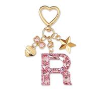 ZVRSUA Portachiavi con Lettera Iniziale per Ragazze e Donna，Letter Keychain Iniziale，Alfabeto Keyring con Ciondolo a Forma Stella Farfalla，Ciondolo a Borse,Ciondolo Zaino (Rosa lettera R)