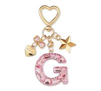ZVRSUA Portachiavi con Lettera Iniziale per Ragazze e Donna，Letter Keychain Iniziale，Alfabeto Keyring con Ciondolo a Forma Stella Farfalla，Ciondolo a Borse,Ciondolo Zaino (Rosa lettera G)