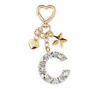 ZVRSUA Portachiavi con Lettera Iniziale per Ragazze e Donna，Letter Keychain Iniziale，Alfabeto Keyring con Ciondolo a Forma Stella Farfalla，Ciondolo a Borse,Ciondolo Zaino (Argento lettera C)