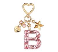 ZVRSUA Portachiavi con Lettera Iniziale per Ragazze e Donna，Letter Keychain Iniziale，Alfabeto Keyring con Ciondolo a Forma Stella Farfalla，Ciondolo a Borse,Ciondolo Zaino (Rosa lettera B)