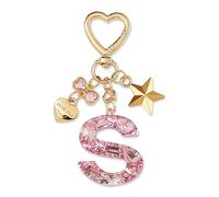 ZVRSUA Portachiavi con Lettera Iniziale per Ragazze e Donna，Letter Keychain Iniziale，Alfabeto Keyring con Ciondolo a Forma Stella Farfalla，Ciondolo a Borse,Ciondolo Zaino (Rosa lettera S)