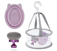 ZVRSUA Set di pennelli autoabbronzanti con rete di asciugatura e tampone per la pulizia del silicone, pennello Kabuki, extra grande, autoabbronzante per viso e corpo (viola)