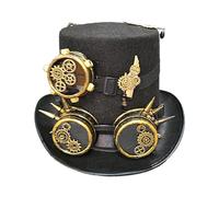 ZwaitL Cappello a cilindro Steampunk con occhiali staccabili e spilla in metallo, decorazione gotica, cosplay, mago, jazz, steampunk, con occhiali da donna