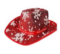ZwaitL Cappello da cowboy di Natale per adulti con motivo fiocco di neve paillettes costume donna uomo festa festa palcoscenico puntelli cowboy