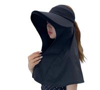 ZwaitL Cappello da sole con patta per il collo, per donne e ragazze, regolabile, vuoto, top da baseball, protezione UV, traspirante, per donne, Nero , Taglia unica