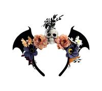 ZwaitL Copricapo floreale regolabile con teschio di pipistrello nero in tessuto non tessuto per feste in costume di Halloween evento regolabile teschio pipistrello ornamento per capelli