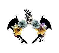 ZwaitL Copricapo floreale regolabile con teschio di pipistrello nero in tessuto non tessuto per feste in costume di Halloween evento regolabile teschio pipistrello ornamento per capelli