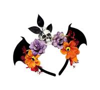 ZwaitL Copricapo floreale regolabile con teschio di pipistrello nero in tessuto non tessuto per feste in costume di Halloween evento regolabile teschio pipistrello ornamento per capelli