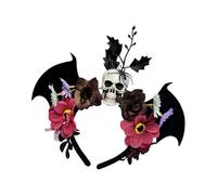 ZwaitL Copricapo floreale regolabile con teschio di pipistrello nero in tessuto non tessuto per feste in costume di Halloween evento regolabile teschio pipistrello ornamento per capelli