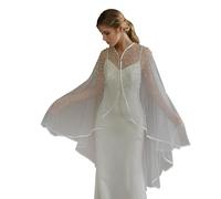 ZwaitL Delicato Tulle Perle Capelet Da Sposa Per Matrimoni Evento Formale Leggero Comodo Indossare Regolabile Sicuro Versatile Styling Secure Fit Perle Cerimonia Nuziale Scialle, crema, Taglia unica