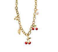 ZwaitL Elegante collana con ciondolo a forma di fragola e ciliegie in acciaio, catena regolabile, design leggero, per uso quotidiano, Misura unica, come descritto, come descritto