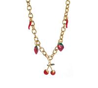 ZwaitL Elegante collana con ciondolo a forma di fragola e ciliegie in acciaio, catena regolabile, design leggero, per uso quotidiano, Misura unica, come descritto, come descritto