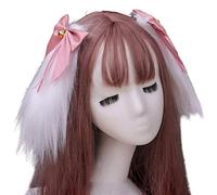 ZwaitL Fermagli per capelli, capelli lunghi pelosi a forma di animale giapponese, con fiocco, per cosplay