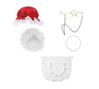 ZwaitL Mrs. Clause Cappello Santa Capelli Collana Grembiule E Occhiali Set Accessori Costume Per Le Donne Vestito Cosplay Di Natale