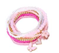 ZwaitL Perle elasticizzate regolabili con perline floreali e farfalle, gioielli da polso impilabili alla moda, Misura unica, come descritto