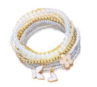 ZwaitL Perle elasticizzate regolabili con perline floreali e farfalle, gioielli da polso impilabili alla moda, Misura unica, come descritto