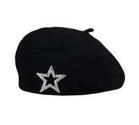 ZwaitL Shimmering Star Decors Berretti Cappello Rotondo Cap per Donne Ragazze Abbigliamento quotidiano Moda Dome Painters per Inverno Caldo Pittore, Nero , Taglia unica