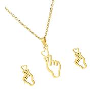 ZwaitL Unico Orecchio Monili Del Pendente Della Collana Mano Cuore Gesto Orecchio Borchie In Acciaio Inox Texture Per Gli Individui Delle Donne Alla Moda Simbolo, Misura unica, come descritto, come